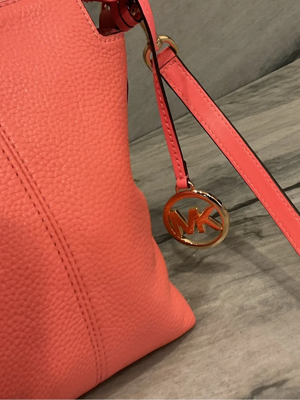 Michael Kors Coral Pebbled Leather Shoulder Bag with Gold Hardware